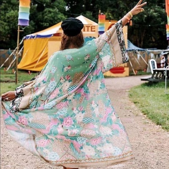 SOLD OUT Boho Peacock Feather & Floral Kimono Duster Robe - Picture 2 of 9